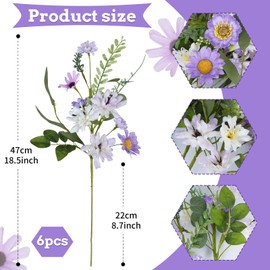 Zythrem 6 Bundles Artificial Flower Daisy Bouquet Purple Silk Daisy Flowers Decor Fake Wildflowers Bouquet Spring Floral Arrangements for Table Centerpiece Home Wedding Party Decoration