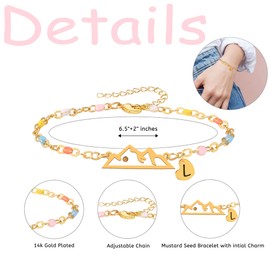Mustard Seed Bracelets for Women, Dainty Move Mountains-Mustard Seed Bracelet with Initials Gold Link Chain Bracelets Christian Easter Christmas Birthday Gifts for Women of Faith (L)