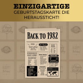 43th Birthday Gift for Man and Woman - Birthday Gift for Men - Back in 1982 Newspaper Design Cards - Super Gifts for Men and Gifts for Women for 43rd Birthday