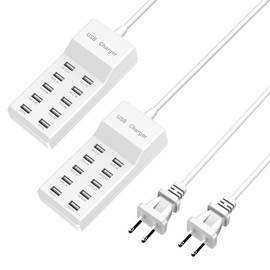 WUCOHATI USB Charging Station－10 Ports USB Charger Dock, USB Multiple Port Charger,70.8 Inch Extension Cord,Suitable for Various Devices Mobile Phones, Cameras, Bluetooth Headsets(2PC)