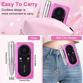 siyuwuro Portable Nail Drill 45000 RPM Professional Cordless Rechargeable Electric Nail File for Removing Polishing Acrylic Gel Nails with 6 Drill Bits & Sanding Bands, Nail Salon Home Use (Purple)