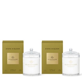Glasshouse Fragrances Kyoto in Bloom 2 Pack Candle, Triple Scented Natural Soy Wax Blend, 2 Wicks & Glass Jar, 65 Hour Burn Time, Camellia & Lotus, 2 x 13.4 oz. (380g)