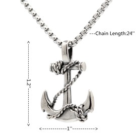 Lemu Jewelry Men's Nautical Anchor Necklace Stainless Steel Pirate Pendant Necklaces with 24 inch Chain