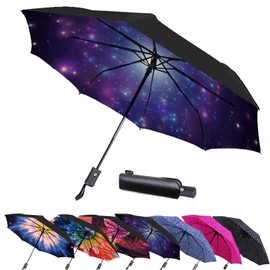 MRTLLOA 42/49 Inch Compact Windproof Travel Umbrella for Rain, Lightweight, Portable, Strong, Folding Umbrellas for Women and Men(42 inch,Starry Sky)