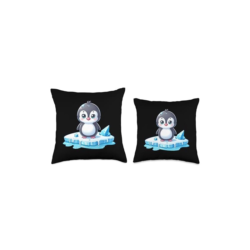 Cute penguin on melting ice floe Global warming Throw Pillow