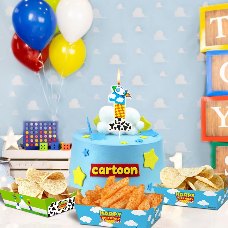 Cartoon Story Birthday Candle Blue Sky White Cloud Rocket Candle