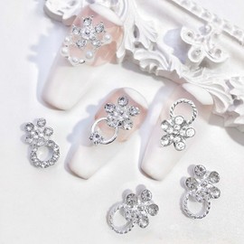 DANNEASY 40pcs 3D Nail Rhinestones Charms Gems Crystal Gold Silver Nail Charms Metallic Charms for Nails Flat-Back Nail Studs Jewels for Nail Art Decoration Craft