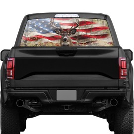 NPVU American Flag Truck Rear Window Decals - Deer Perforated Vinyl See-Through Stickers, Gifts for Men, Dad, Boyfriend, Truck Owners, Easy to Install, UV Resistant, Large 65x17IN