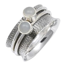 JEWELSTREZORO Grauer Mondstein Edelstein 925 Sterling Silber Spinnerring Männer & Frauen Meditationsring Alle Größen Handarbeit Schmuck TSR151E_72 (22.9)