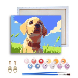 Ginfonr Framed Paint by Numbers Kit for Adults, Dog Acrylic Paint by Numbers on Canvas, Savannah Oil Painting for Beginner with Brushes, Adults Paint-by-Number Kits for Home Wall Decor (8x12inch)