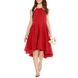 Galawaqe Fancy Kids Girls Junior Bridesmaid Dresses Girl Sleeveless Backless Crossed Straps Dress Wedding Prom Party Gowns Wine Red