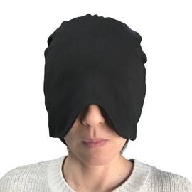 Haberry Night Cap, Eye Mask, Sleeping Hat, Sleep Hat, Sleep Goods, Sleep Goods, Sleep Goods, For Travel, Women's, Men's, Hair Care, Friction, Moisturizing, Pleasant Sleep, Hair Loss, Warm, Unisex, Summer, Spring, Sleeping Hat, Breathable, Moisture Wicking (JP, Alphabet, Free Size, Black)