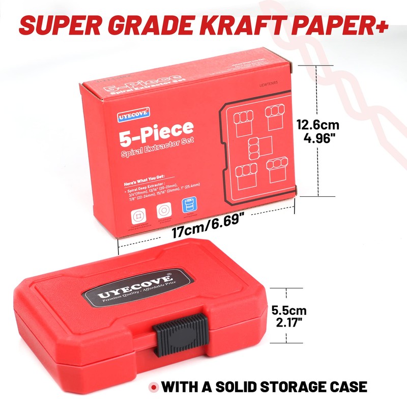 UYECOVE 5 Pcs Bolt Extractor Set Heavy Duty, 1/2' Drive