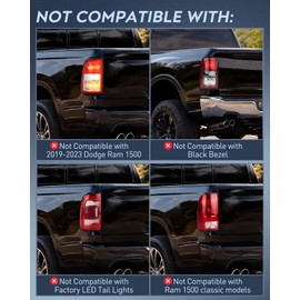 Nilight Taillight Assembly Compatible with 2019 2020 2021 2022 2023 Dodge Ram 2500 2019-2023 Dodge Ram 3500 Red Bezel Tail Light OE Style Rear Lamp Replacement Driver and Passenger Side