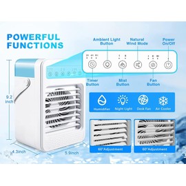 Portable Air Conditioners, Mini Air Conditioner Personal Evaporative Air Cooler with 4 Speeds 7 Colors, 600ML Portable Ac Unit Fan 2 Cool Mist Cooling Fan for Room Office Car