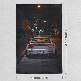 josnmre Jdm Car Rx7 White Modified Night City Tapestry Wall Hanging for Bedroom Aesthetic Art Home Decor Dorm Classroom Living Room Tapestries 40"x60"