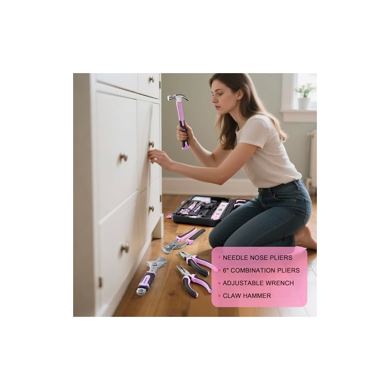 Enventor Pink Tool Kit Set for Women, 146PCS General Household
