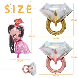 2pcs diamond ring balloons with 1pc couple balloons, engagement decoration balloons, gold foil balloons, party decoration balloons, suitable for wedding, bridal shower, anniversary decoration