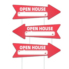 Open House Red Arrow Yard Signs with Stakes-16 x 5 in Double Sided, Open House Real Estate Signs, Property Sale Directional Arrows Signs, WEATHER-PROOF (3)