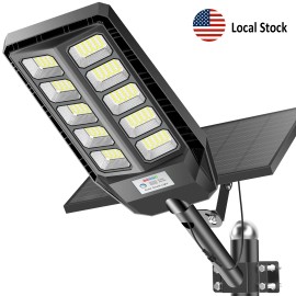 US Warehouse Solar LED Street Light High Brightness IP65 Outdoor Road Lamp with Motion Sensor Ready to Ship for Garden PathwayEmitting Color: White, Lamp Power(W): LA062, Battery Capacity: 12000mAh
