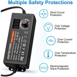 Indmird 3A 72W Adaptador Universal de CA a CC, 3V-24V Fuente de alimentación Universa l 100V-240V AC a DC Adaptador Universal con 14 Conectores y Cable de Polaridad Inversa para Cámara CCTV Enrutador
