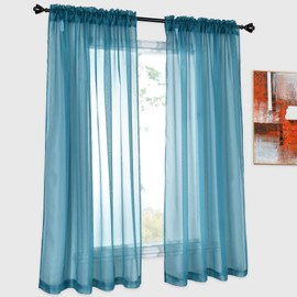 DONREN Sheer Teal Curtains 45 Inches Long for Kitchen Small Windows Rod Pocket Voile Sheer Window Panels Drapes for Kids Room 1 Pair Sets 52 Inch x 45 Inch