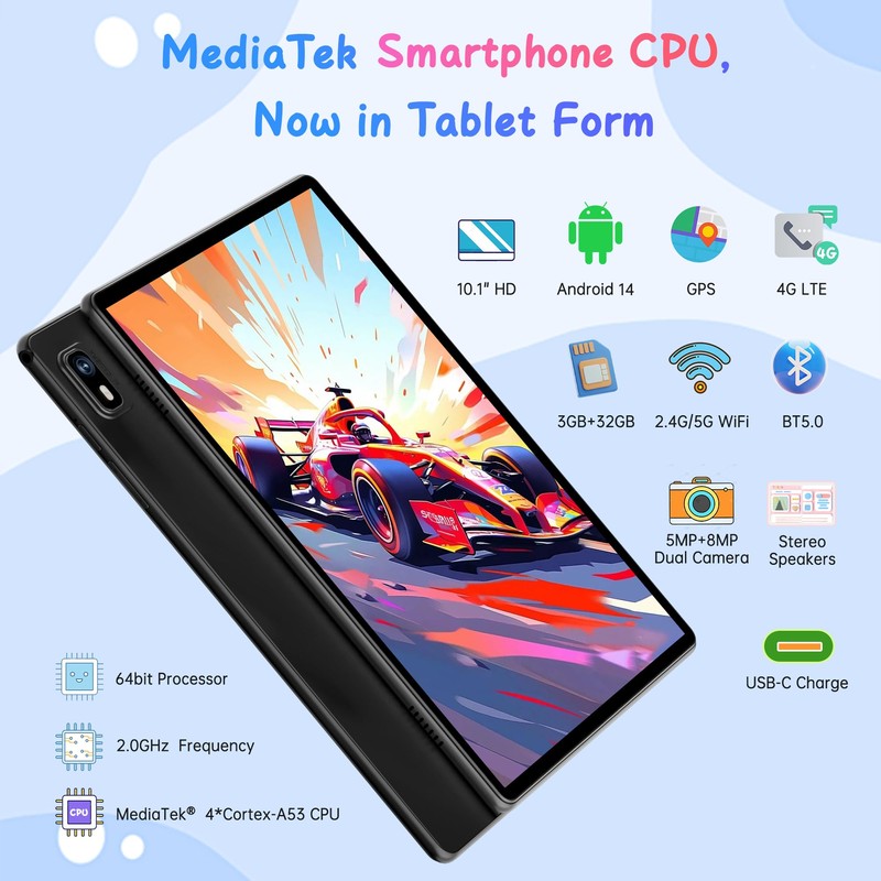 HAOVM Tablet 10 inch Android 14, 4G SIM Unlocked, Kid