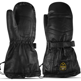 ZAKCO WinterShield Full Hand Aniline Leather Mittens, Winter Leather Mittens with Bulk Platinum Insulation, Snowmobile Leather Mittens, Outdoor Mittens, Ski Mittens, Black, Medium (Large)