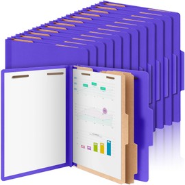 Skyygemm 48 Pcs Classification Folders Bulk 2 Dividers File Folder with Fastener 2 Prongs Letter Size Pressboard Filefolders with 3.5 Inch Expansion for Organize Office Medical Document (Purple)