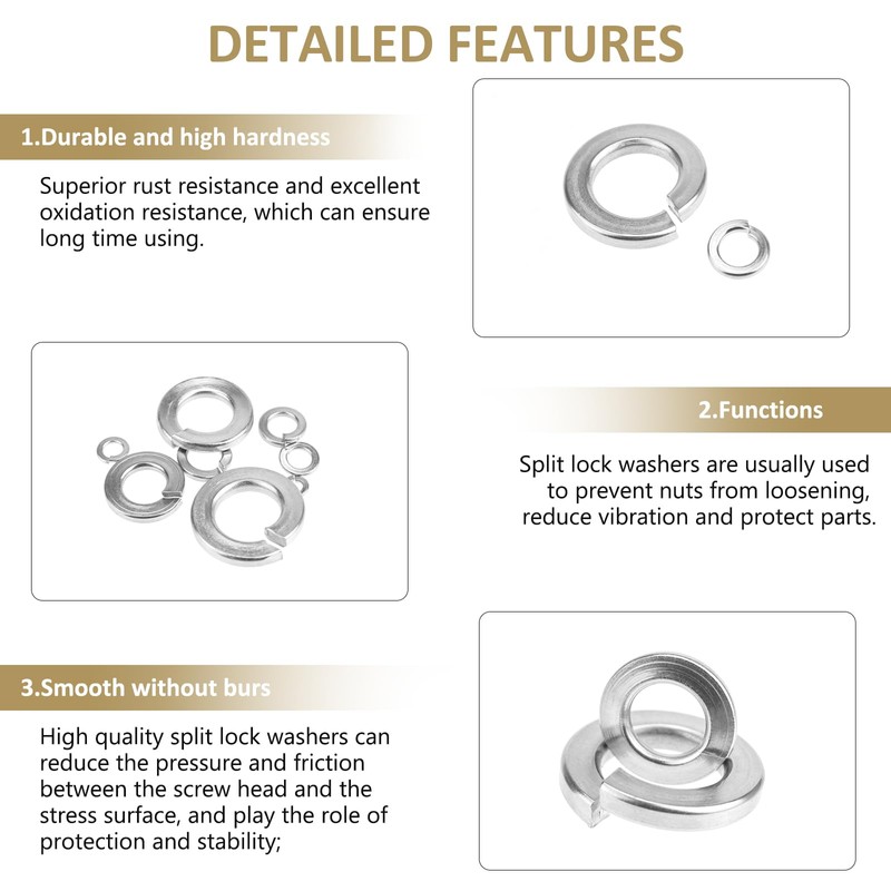 Kindroufly 487 Pieces 10 Sizes Stainless Steel Split Lock Washers,