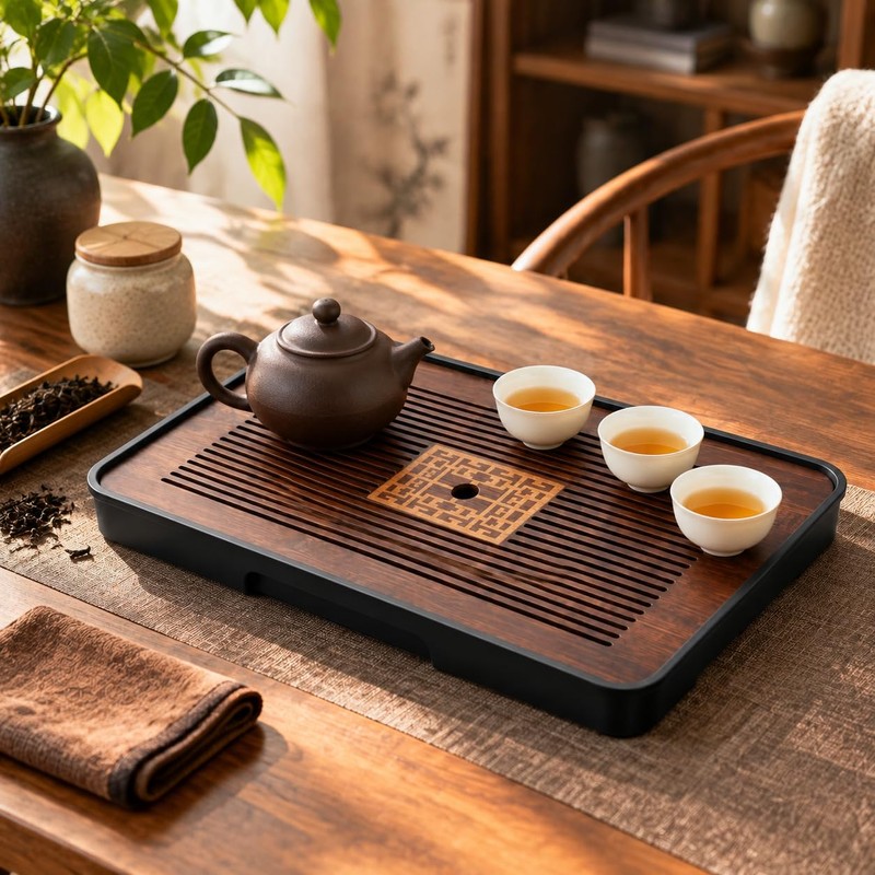 Traditional Chinese Bamboo Tea Tray, Dark Brown, Wooden Tea Table