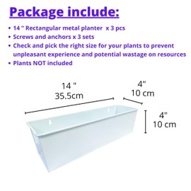 LaLaGreen Wall Planter (3 Pack, 14 Inch) Large Wall Mount Planters for Succulent White, Rectangular Metal Hanging Flower Pot, Long Window Boxes Fence Railings Rustic Floating Shelve Indoor Outdoor