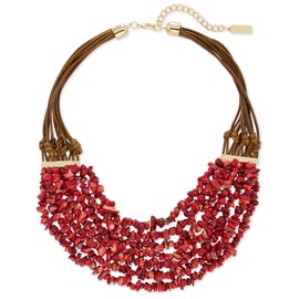 BERYOHZ Western Bohemian Multilayer Chip Stone Beads Necklace with Wax Rope for Women - 18.9 Inch(BN-0029-Red Coral)