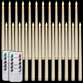 24 Pack Valentines Flameless Flicker Taper Candles with Remote and Timer, Battery Operated LED Warm White Taper Candles Light Bulk for Home Wedding Decoration Gifts(12 Inch)