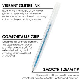 Grabie 42 Glitter Gel Pen Set, 18 Iridescent&24 Essential Color Pens, Smooth Rollerball Tip, Metallic Sparkly Gel Pens for Coloring (42 Colors Capped Glitter Gel Pens)