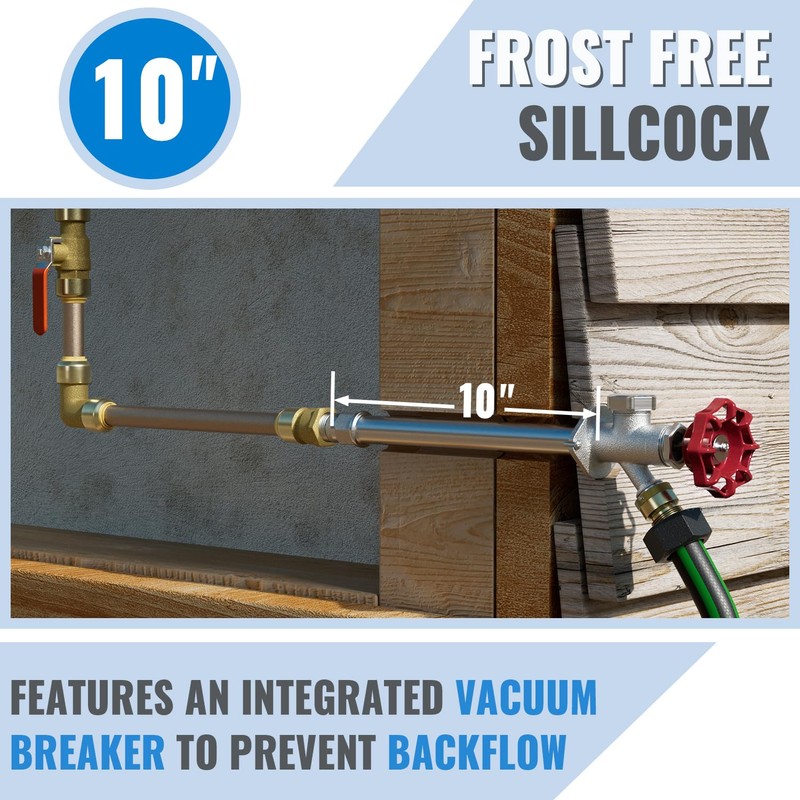 SUNGATOR Push Fit Frost Free Sillcock, 10" Anti-Siphon Hydrant, 3/4-Inch