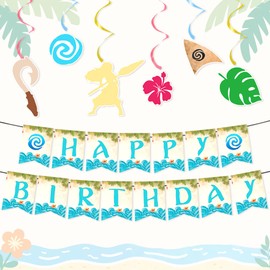 LaVenty Moana Birthday Banner Moana Birthday Party Decoration for Tropical Luau Summer Party