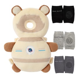 Feidoog Baby Head Protector Cushion Backpack with 3 Baby Knee Pads for Walking & Crawling,Khaki Astronauts