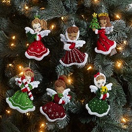 Bucilla Felt Applique Ornament Kit, Christmas Angels Set of 6 Felt Applique Ornament Making Kit, Perfect for DIY Needlepoint Arts and Crafts, 89493E