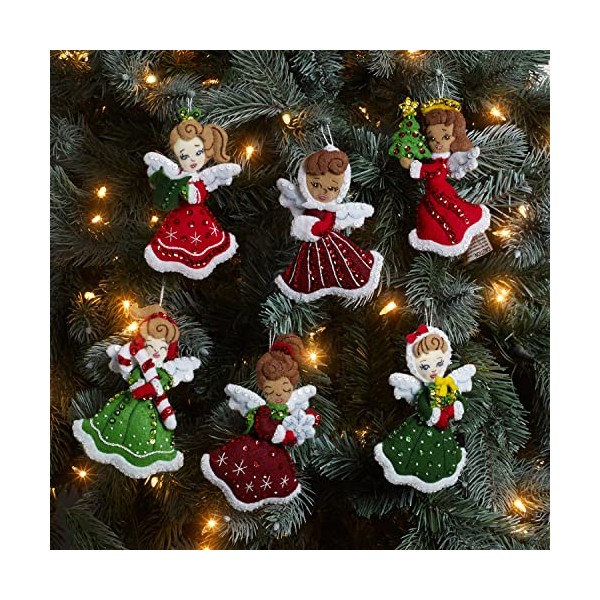 Bucilla Felt Applique Ornament Kit, Christmas Angels Set of 6 Felt Applique Ornament Making Kit, Perfect for DIY Needlepoint Arts and Crafts, 89493E