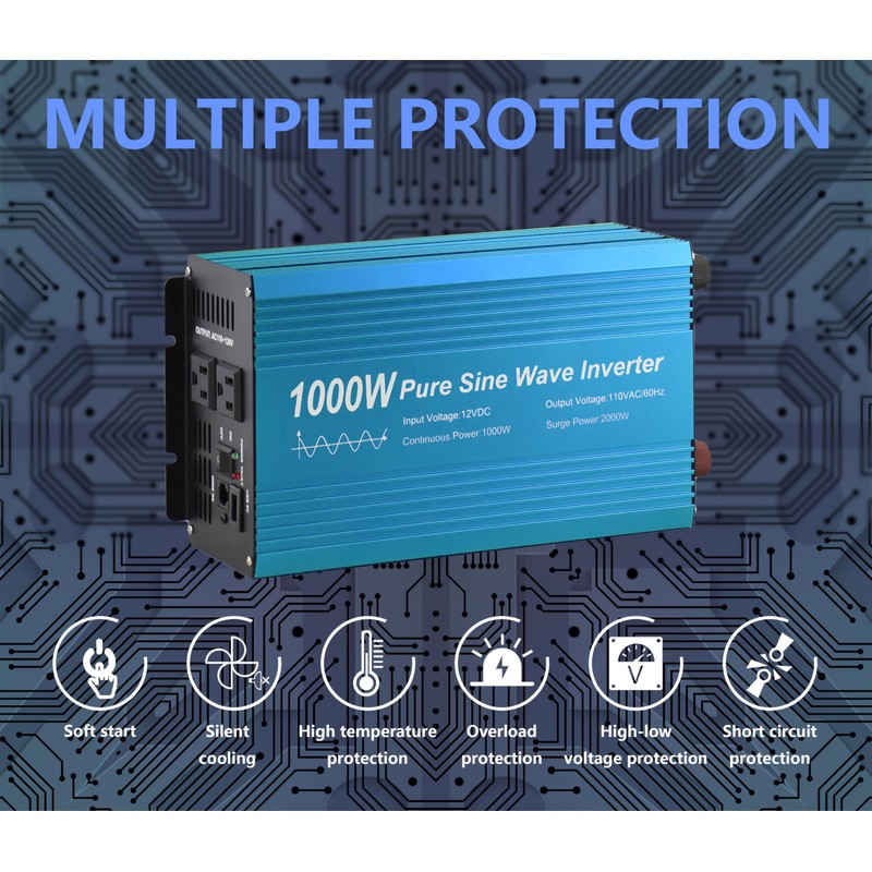 Fit4Less Pure Sine Wave Power Inverter 1000W DC12V to AC