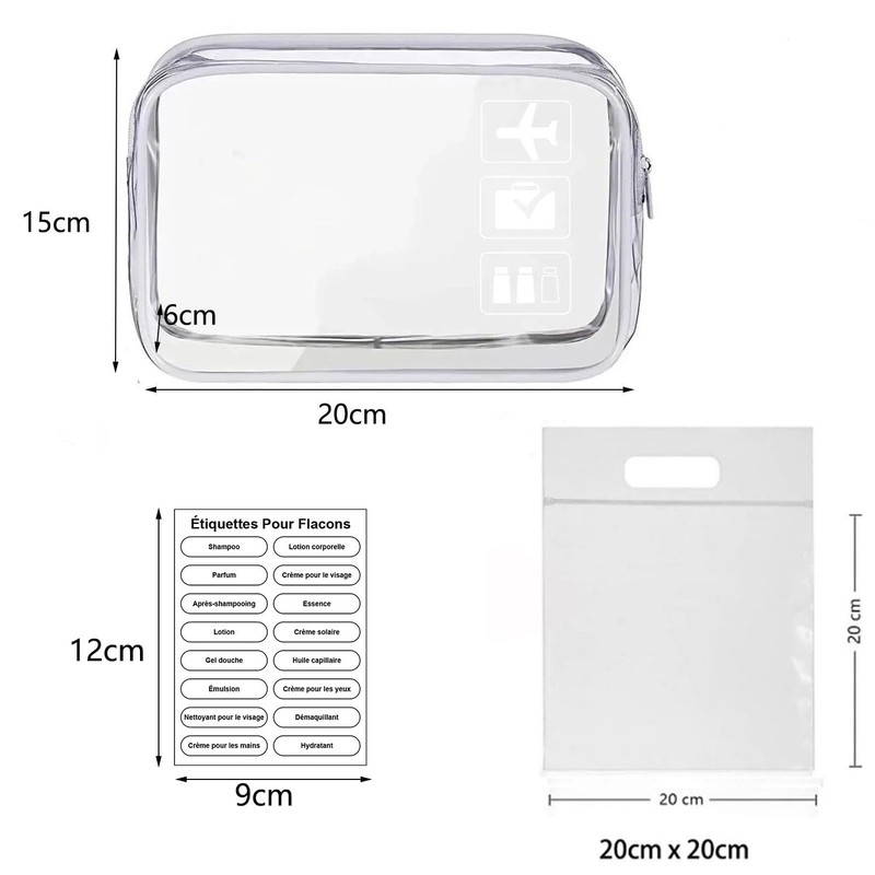 MORICOH Kulturbeutel, transparent, mit Reiseflaschen, 14-teiliges Set (100 ml) und