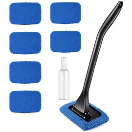 DEPOVTE Windshield Cleaning Tool Car Window Cleaner with 5 Reusable and Washable Microfiber Pads and Extendable Handle Auto Inside Glass Wiper Kit Green