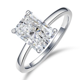 MOOSEA 2CT Radiant Cut Moissanite Rings for Women, D Color VVS1 Clarity Lab Created Moissanite Ring 18K White Gold Vermeil Moissanite Engagement Rings for Women Wife Moissanite Wedding Rings for Her