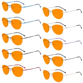 Eyekepper 10 Pack Orange tinted Rimless Pilot Blue Light Blocking Glasses for Women Ladies Readers Computer Eyeglasses +1.25