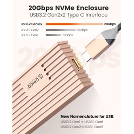 ORICO M.2 NVMe SSD Enclosure to 20Gbps USB3.2 Gen2x2 USB-C PCIe Adapter for NVMe M-Key/M+B Key SSD 2230/2242/2260/2280, Aluminum M2 External SSD Case(Cooling Vest, UASP, Trim) SSD Max 4TB-M233-RG