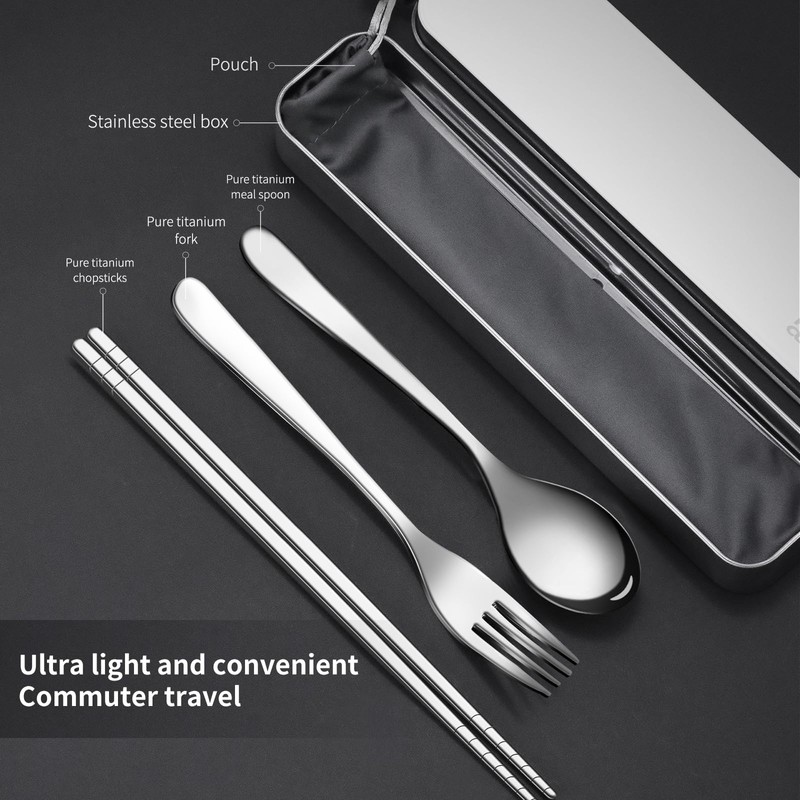 Titanium cutlery set, travel cutlery with box, including titanium fork,