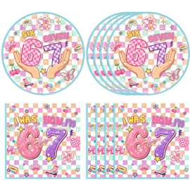 40PCS I Was 6 Now I'm 7 Decoration Pink 67 Plates and Napkins Tableware Set