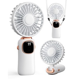 coldSky Portable Handheld Fan, 4000mAh Battery Operated 3 in 1 Multifunction Personal Travel Fans with Digital Display, 90° Foldable Desk Fans with Base, 5 Speed Lash Fan for Makeup/Office (White)