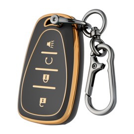 CHATYYD for Chevy Key fob Cover with Keychain,Soft TPU Car Key Cover Case for 2017-2025 Chevy Bolt Equinox Trax Sonic Volt Accessories(Gold Edged Black)